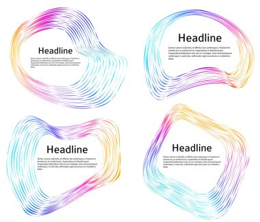 Tasarım elemanları. Bir sürü mor çizgi çemberi dalgası. Beyaz arka planda soyut dalgalı çizgiler izole edildi. Vektör illüstrasyon EPS 10. Harmanlama Aracı kullanılarak oluşturulan çizgilerle renkli dalgalar