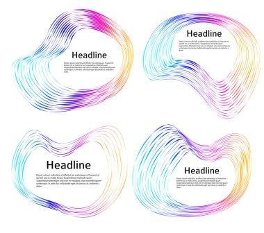 Tasarım elemanları. Bir sürü mor çizgi çemberi dalgası. Beyaz arka planda soyut dalgalı çizgiler izole edildi. Vektör illüstrasyon EPS 10. Harmanlama Aracı kullanılarak oluşturulan çizgilerle renkli dalgalar