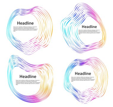 Tasarım elemanları. Bir sürü mor çizgi çemberi dalgası. Beyaz arka planda soyut dalgalı çizgiler izole edildi. Vektör illüstrasyon EPS 10. Harmanlama Aracı kullanılarak oluşturulan çizgilerle renkli dalgalar