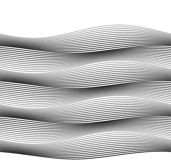デザイン要素 多くの灰色の線の波 白い背景に波状の縞模様 創造的なラインアート ベクトルイラストEps ブレンドツールを使用して作成された行と色鮮やかな光沢のある波 — ストックベクタ