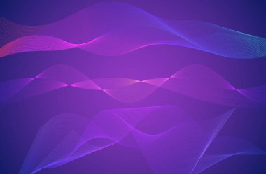 Bir sürü çizgi salla. Mor mavi arka planda soyut dalgalı çizgiler. Yaratıcı çizgi, renkli sanat gradyanı. Vektör illüstrasyon EPS 10. Broşür düzeni için Harmanlama Aracı kullanılarak oluşturulan tasarım ögeleri, iyi