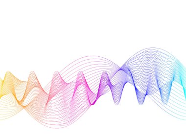 Renkli çizgilerin dalgası. Beyaz arka planda soyut dalgalı çizgiler izole edilmiş. Yaratıcı çizgi sanatı. Vektör illüstrasyon EPS 10. Karıştırma Aracı kullanılarak dizayn ögeleri oluşturuldu. Eğik düz bant