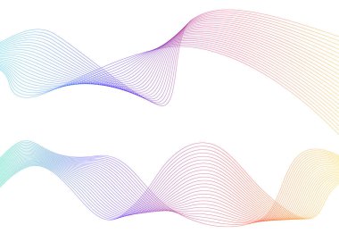 Renkli çizgilerin dalgası. Beyaz arka planda soyut dalgalı çizgiler izole edilmiş. Yaratıcı çizgi sanatı. Vektör illüstrasyon EPS 10. Karıştırma Aracı kullanılarak dizayn ögeleri oluşturuldu. Eğik düz bant