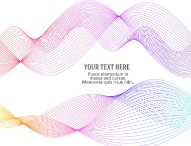 Tasarım elemanları. Parlak çizgilerin dalgası. Beyaz arka planda soyut daire parlak dalgalı çizgiler izole edildi. Yaratıcı çizgi sanatı. Düğün davetiyesi için vektör illüstrasyon EPS 10 sanat deco biçimi