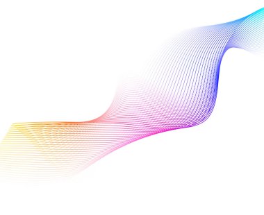 Tasarım elemanları. Parlak çizgilerin dalgası. Beyaz arka planda soyut parlak dalgalı çizgiler izole edildi. Yaratıcı çizgi sanatı. Vektör illüstrasyon EPS 10. Harman kullanılarak oluşturulan çizgilerle renkli dalgalar