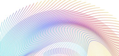Tasarım elemanları. Parlak çizgilerin dalgası. Beyaz arka planda soyut parlak dalgalı çizgiler izole edildi. Yaratıcı çizgi sanatı. Vektör illüstrasyon EPS 10. Harman kullanılarak oluşturulan çizgilerle renkli dalgalar