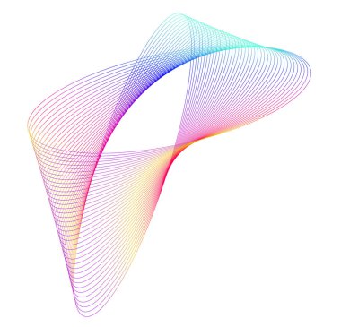 Tasarım elemanları. Parlak çizgilerin dalgası. Beyaz arka planda soyut parlak dalgalı çizgiler izole edildi. Yaratıcı çizgi sanatı. Vektör illüstrasyon EPS 10. Harman kullanılarak oluşturulan çizgilerle renkli dalgalar