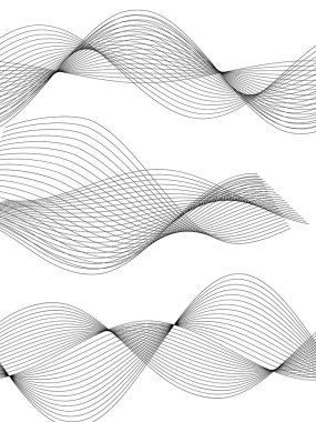 Tasarım elemanları. Bir sürü gri çizgi dalgası. Beyaz arka planda soyut dalgalı çizgiler izole edildi. Yaratıcı çizgi sanatı. Vektör illüstrasyon EPS 10. Harman Aracı kullanılarak oluşturulan çizgilerle renkli parlak dalgalar.