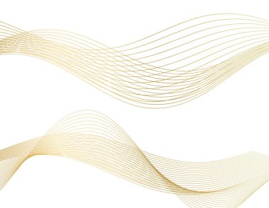 Tasarım elemanları. Bir sürü parıltılı çizgi çemberi. Beyaz arka planda soyut parlak dalgalı çizgiler izole edildi. Vektör illüstrasyon EPS 10. Harmanlama Aracı kullanılarak oluşturulan çizgilerle parlayan dalgalar