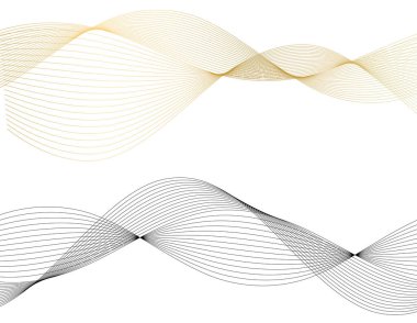 Tasarım elemanları. Bir sürü parıltılı çizgi çemberi. Beyaz arka planda soyut parlak dalgalı çizgiler izole edildi. Vektör illüstrasyon EPS 10. Harmanlama Aracı kullanılarak oluşturulan çizgilerle parlayan dalgalar