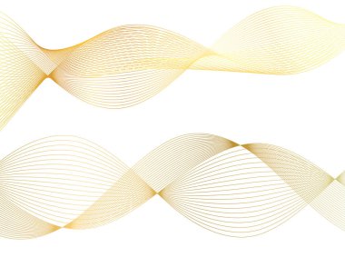 Tasarım elemanları. Bir sürü parıltılı çizgi çemberi. Beyaz arka planda soyut parlak dalgalı çizgiler izole edildi. Vektör illüstrasyon EPS 10. Harmanlama Aracı kullanılarak oluşturulan çizgilerle parlayan dalgalar