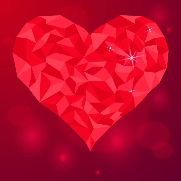 Valentines-day-love-heart-crystal-red-background — Stock Vector