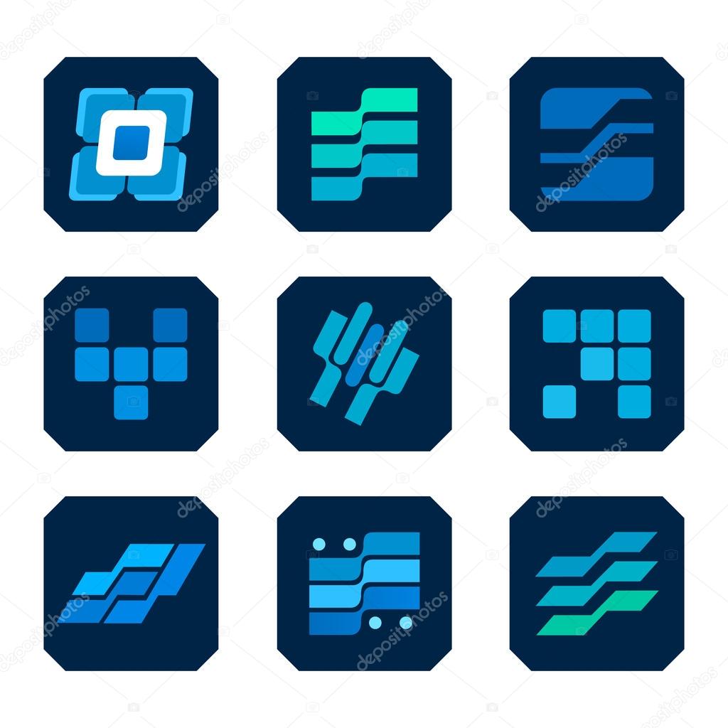 Icon set information technology, industry logo for cutting edge new age world future company business and brand corporation icon set.  Vector illustration eps 10
