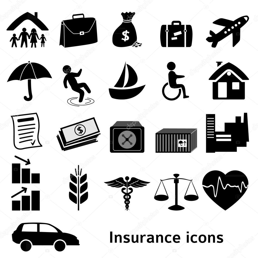 Icons-insurance-black-isolated-on-white-background