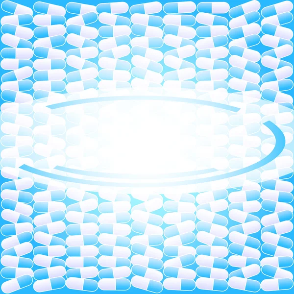 Verpackung-von-Tabletten-Kapseln-Hintergrund-blaues-Etikett — Stockvektor