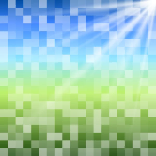 Blue-Green-Background-Squares-Mosaic-Meadow-Sky-Sun — Stockový vektor