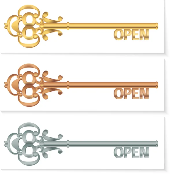 Set-of-vintage-golden-key-to-open-the-bronze-silver — Stock Vector