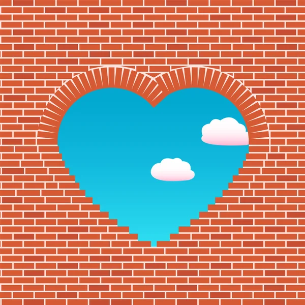 Ventana en un ladrillo pared en la forma de corazón — Archivo Imágenes Vectoriales