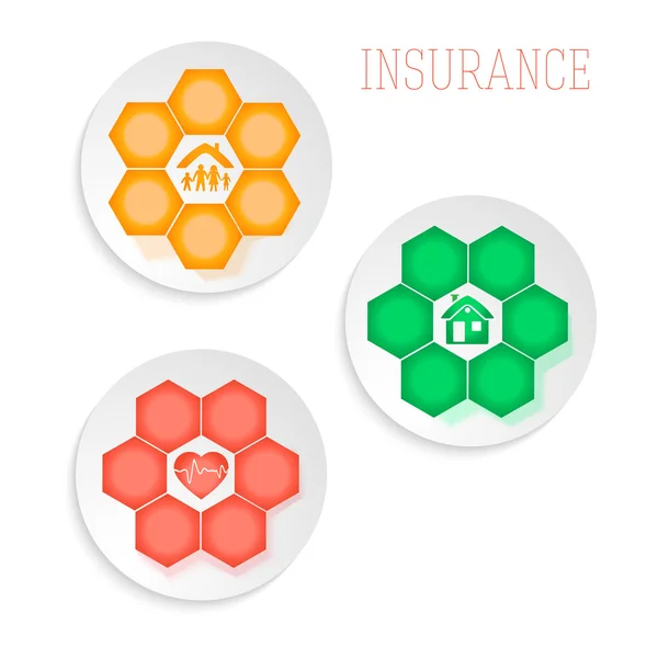 Insurance-services-techno-flowers-on-white-bound-card-circl — стоковый вектор