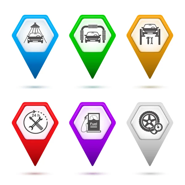 Set-icons-car-repair-service-car-wash-sign-pointer — Stock Vector