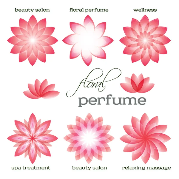 Pink-flowers-set-logo-icon-floral-aroma — ストックベクタ