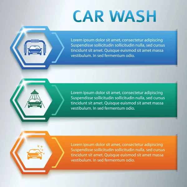 Car-wash-horizontal-banner-set-grey-background — Vector de stock