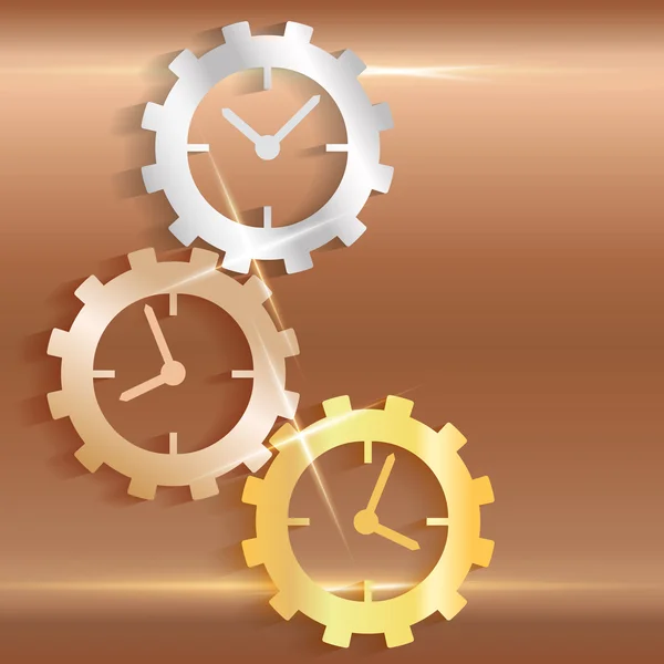 Concepto línea de tiempo iconos reloj engranajes sobre fondo de cobre — Vector de stock