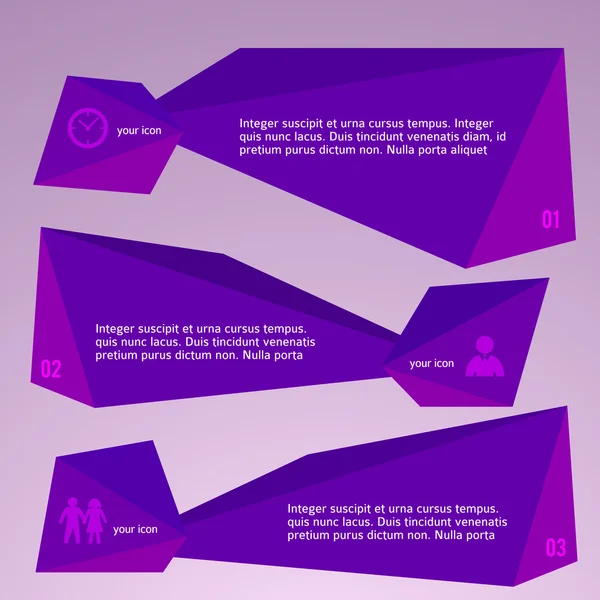 Horizontal banner purple triangles surround effect — Stock Vector
