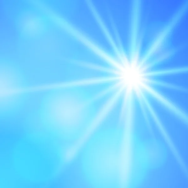 Sfocatura sfondo blu stelle brillanti raggi luminosi — Vettoriale Stock