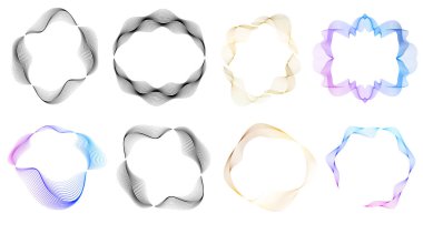 Düzgün kıvrımları ve geometrik akışı olan soyut dalgalı çizgi çerçeveleri. Posterler, markalaşma, teknoloji geçmişi ve tasarım şablonları için mükemmel. Yaratıcı projeler için vektör eğrisi ögeleri