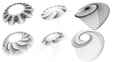 Soyut noktalı spiraller ve akan çizgi şekilleri dinamik hareket efektleri oluşturur. Bilim kurgu görselleri, müzik kapakları, enerji temaları, teknoloji markalaşması ve modern dekoratif düzenler için harika.