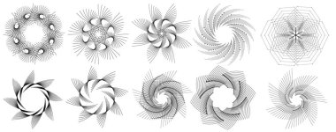 Kavisli doğrusal vuruşlardan ve dönen segmentlerden oluşan soyut dairesel çizgiler. Logo çerçeveleri, dinamik markalaşma, teknoloji görselleri, enerji kavramları, posterler, modern arka planlar ve editoryal grafik tasarımı için ideal