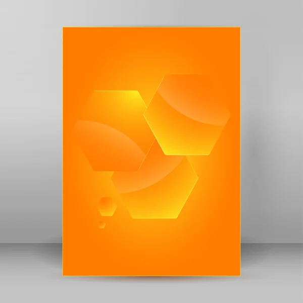 Page flyer design orange background hexagons — ストックベクタ