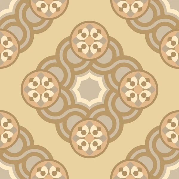 Nahtloses Muster mit sich kreuzenden Kreisen und floralen Rosetten — Stockvektor