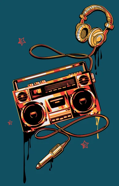 Boombox and headphones in graffiti style — Stock Vector