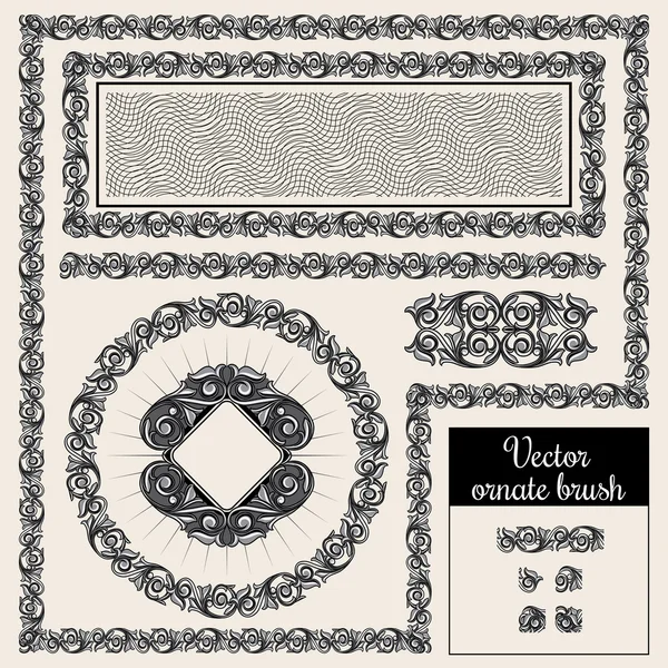 Conjunto de elementos de diseño de pincel adornado — Vector de stock
