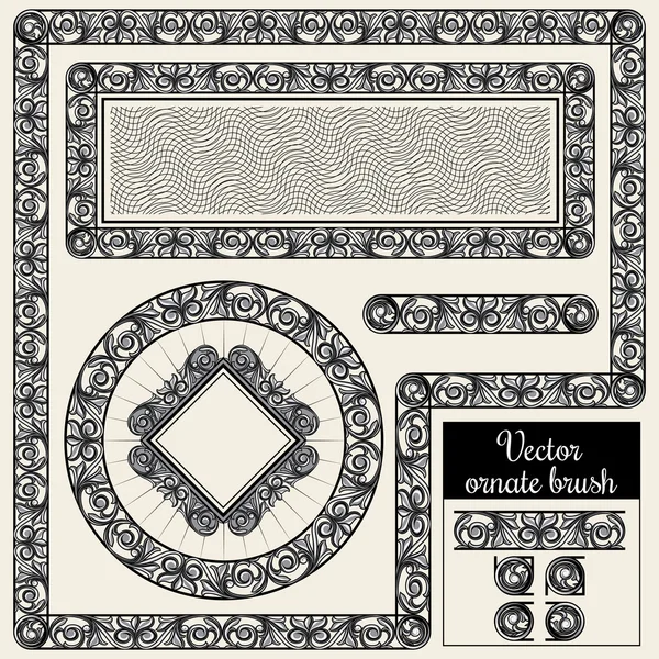 Conjunto de elementos de diseño de pincel adornado — Vector de stock