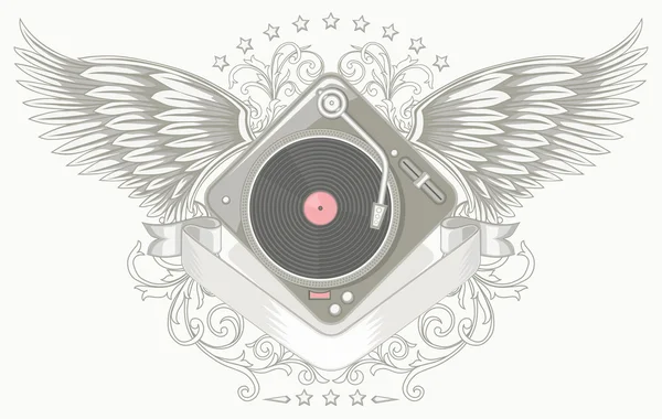 Emblema del tocadiscos alado — Vector de stock