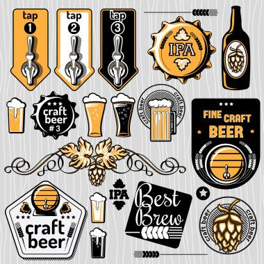 Vektör zanaat bira amblem ve tasarım öğeleri kümesi