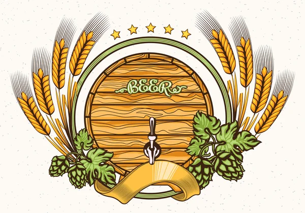 Barril de emblema de cerveja — Vetor de Stock