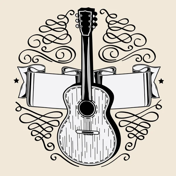 Emblema de guitarra acústica —  Vetores de Stock