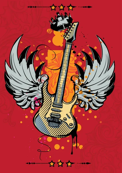 Guitarra con alas cartel — Archivo Imágenes Vectoriales