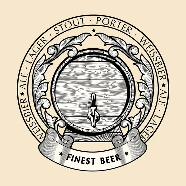 Emblema de cerveza con barril — Vector de stock