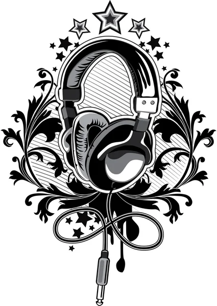 Headphones music emblem — Stock Vector