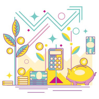 Finans, pazarlama ve bankacılık rengi düz çizgi tasarımı