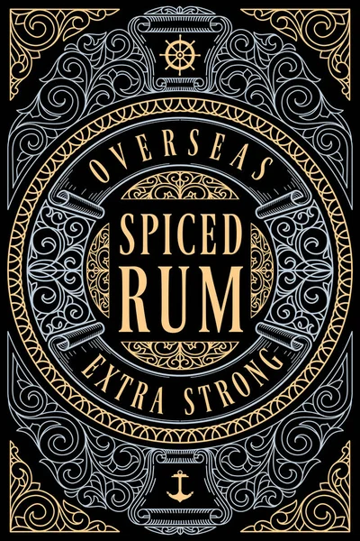 Ornate Vintage Decorative Label Text Spiced Rum — Stock Vector