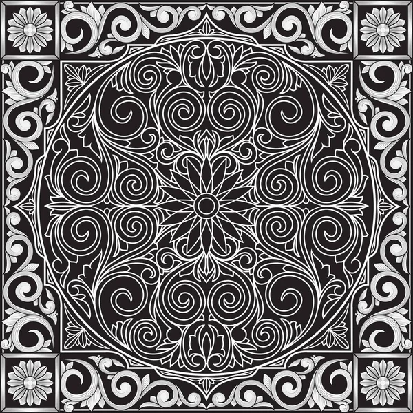 Schwarz Weiße Dekorativ Verzierte Retro Design Karte — Stockvektor