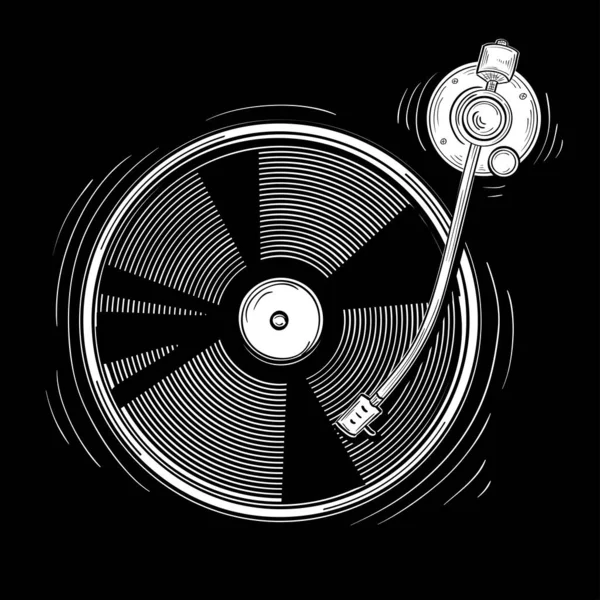 Drawn Monochrome Funky Musical Turntable — Stock Vector