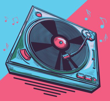 Ürkütücü renkli çizilmiş müzik döner tablosu