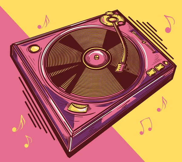 Funky Colorido Giradiscos Musicales Dibujados — Vector de stock